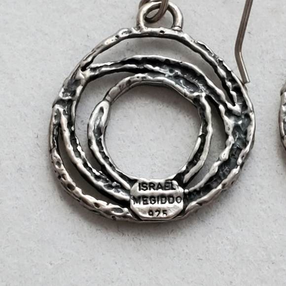 Megiddo Israel Oxidized Sterling Silver Drop Earrings Brutalist Abstract - Picture 8 of 11